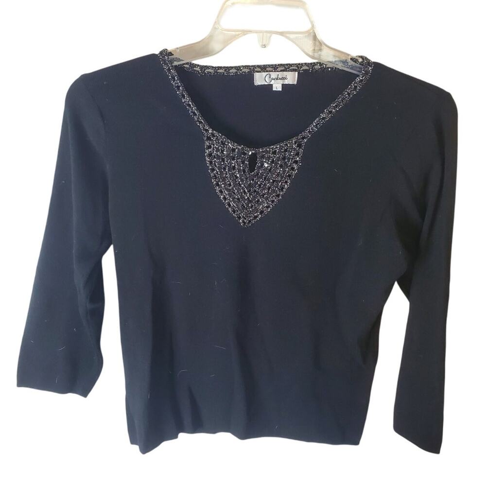 Carducci Black Sequin Embellished Blouse, Large
